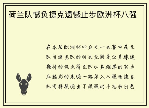 荷兰队憾负捷克遗憾止步欧洲杯八强